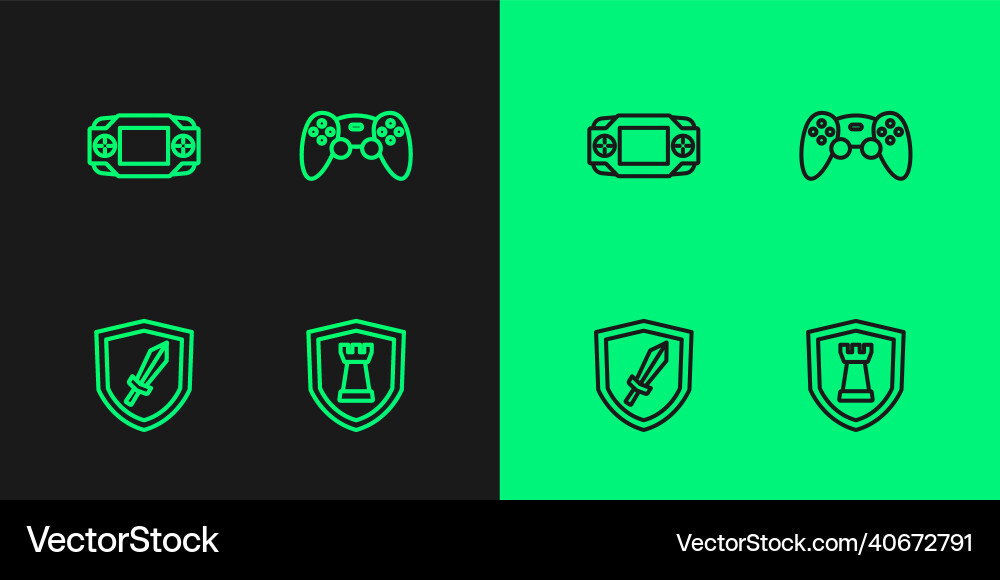 Set line chess shield sword for game portable Vector Image