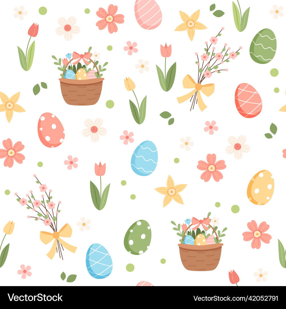 Spring easter pattern with cute elements Spring easter pattern with cute elements vector image