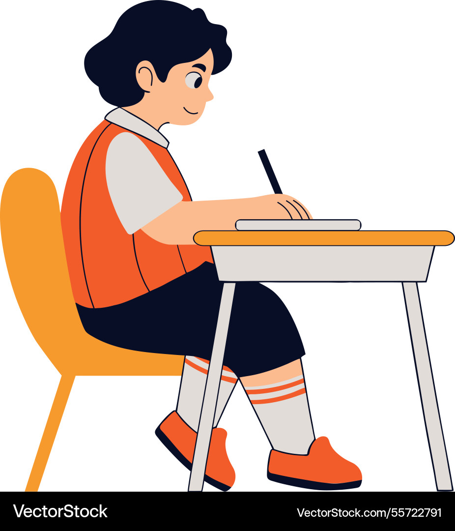 Student at desk taking notes Vector Image