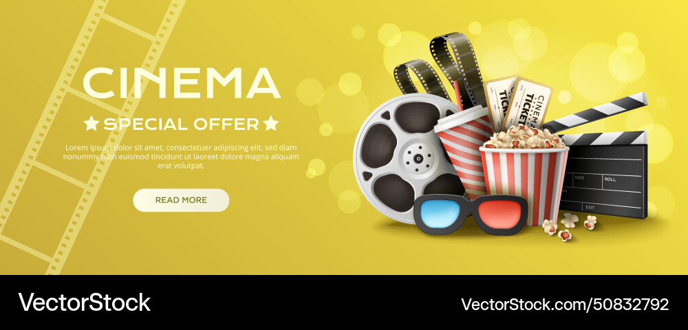 Cinema realistic banner Royalty Free Vector Image