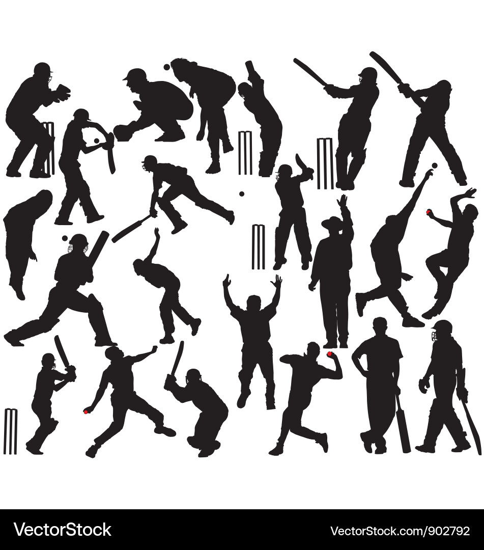 Cricket Player Silhouettes Vector Image