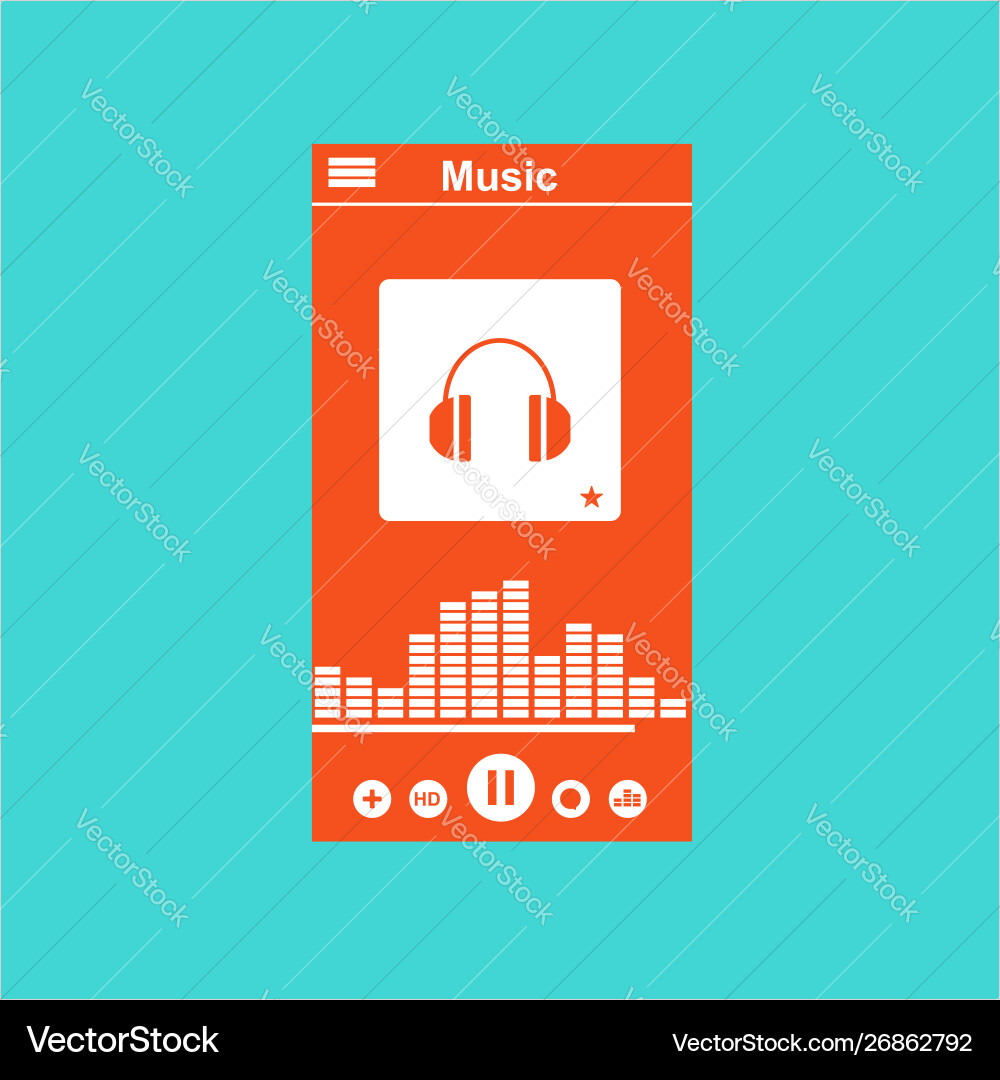 Media player application app template with flat Vector Image