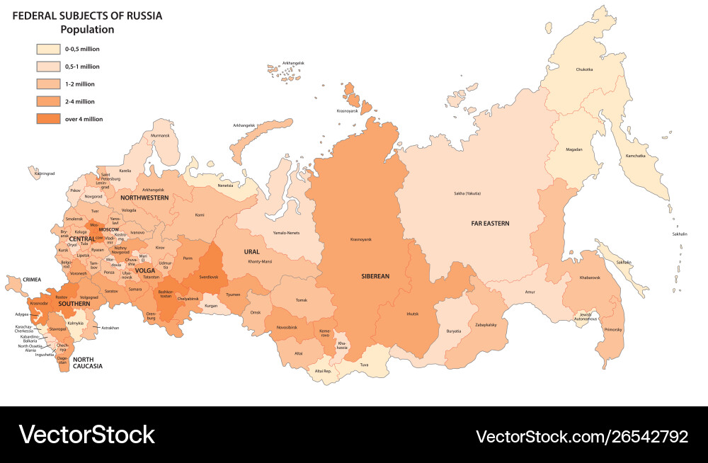 Population map federal subjects russia Population map federal subjects russia vector image