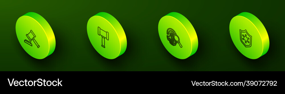 Set isometric line judge gavel fingerprint Vector Image