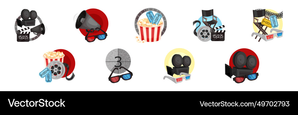 Cinematography element and object with popcorn Vector Image