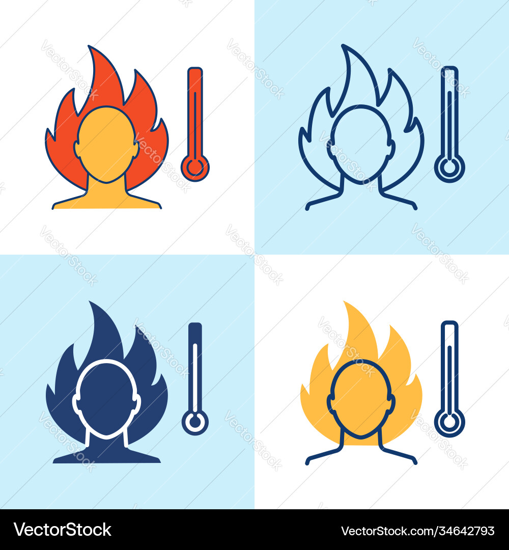 High temperature icon set in line style vector image