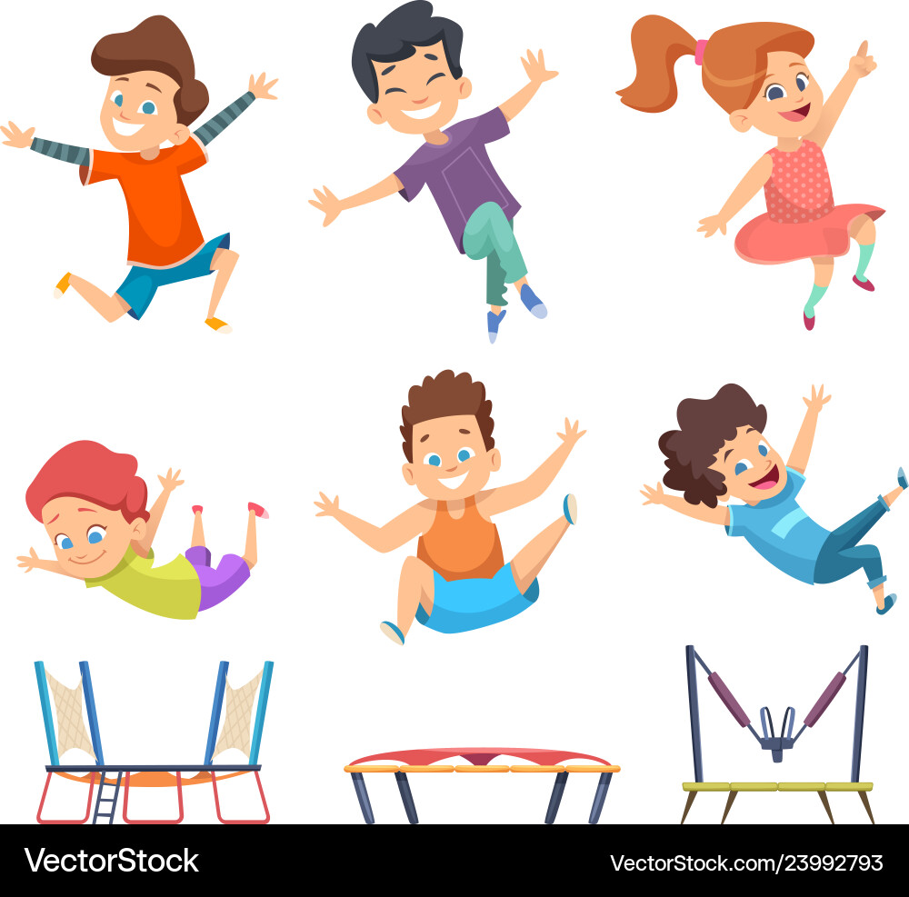 Kids Jumping on Trampoline Vector Image