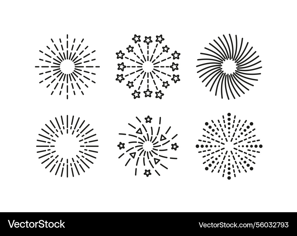 Linear sparkle explosion set firework icon Linear sparkle explosion set firework icon vector image