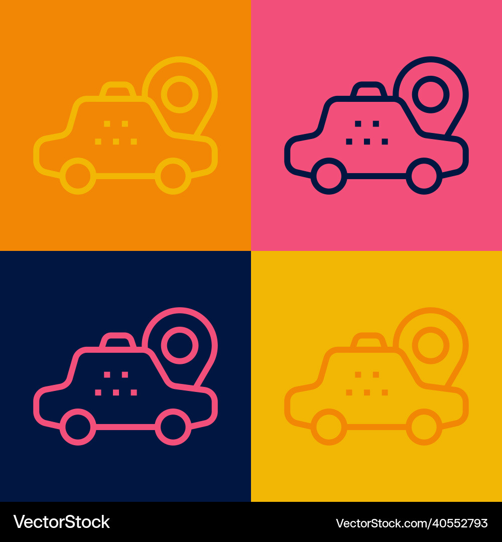 Pop art line map pointer with taxi car icon Pop art line map pointer with taxi car icon vector image