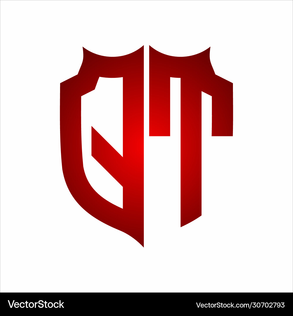Qt logo shield style monogram design template Vector Image