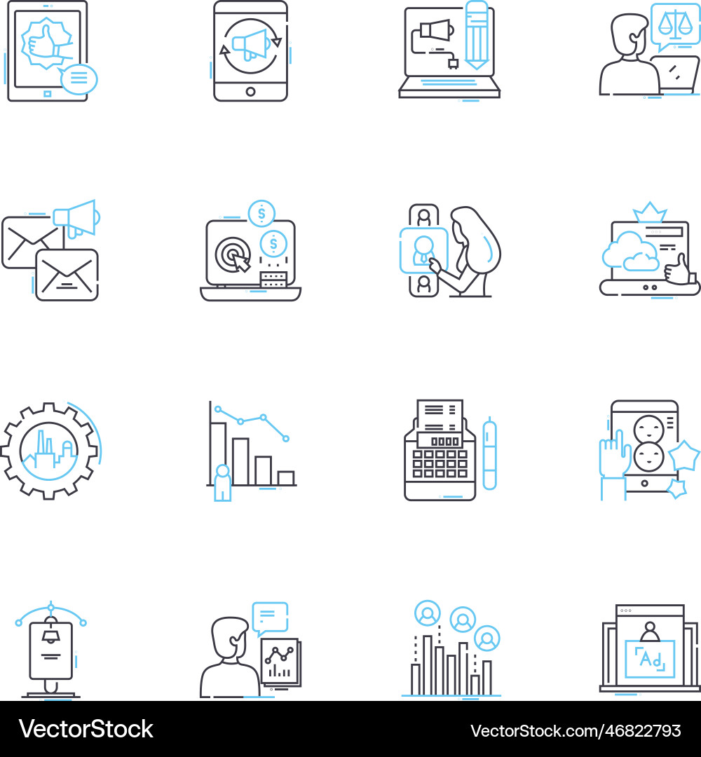 Sales performance linear icons set target Vector Image