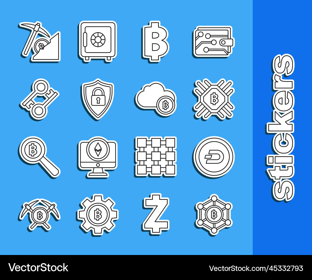 Set line blockchain technology bitcoin Set line blockchain technology bitcoin vector image