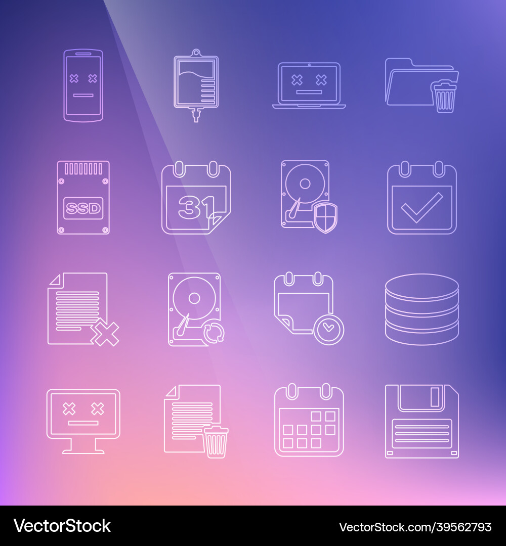 Set line floppy disk database calendar Set line floppy disk database calendar vector image