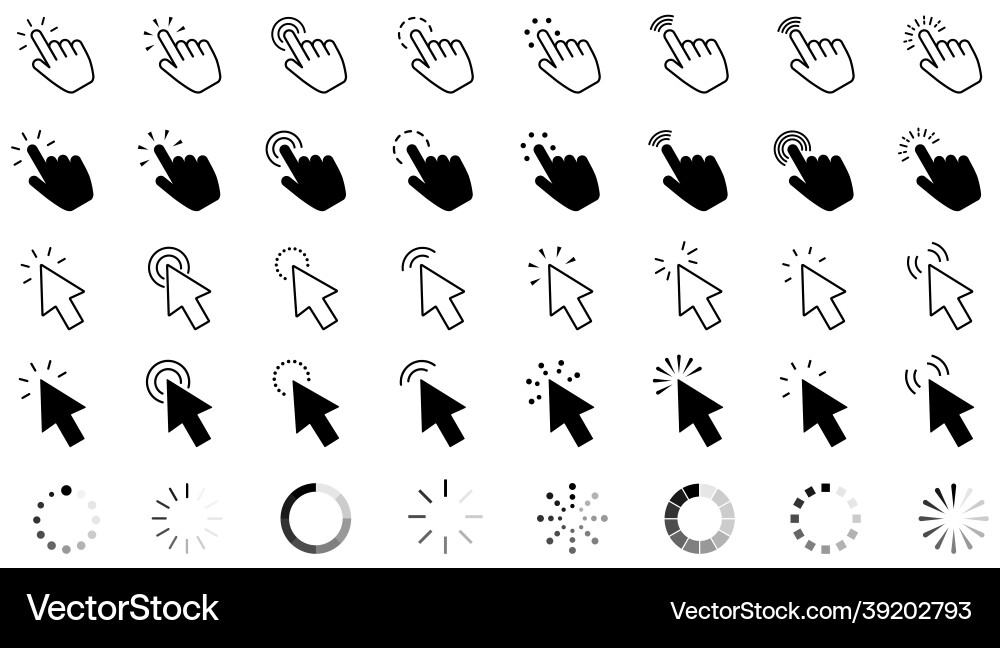 Zeiger Klicken Sie auf Symbol auf Cursor Zeigen Hand Zeiger Klicken Sie auf Symbol auf Cursor Zeigen Hand vektorbild