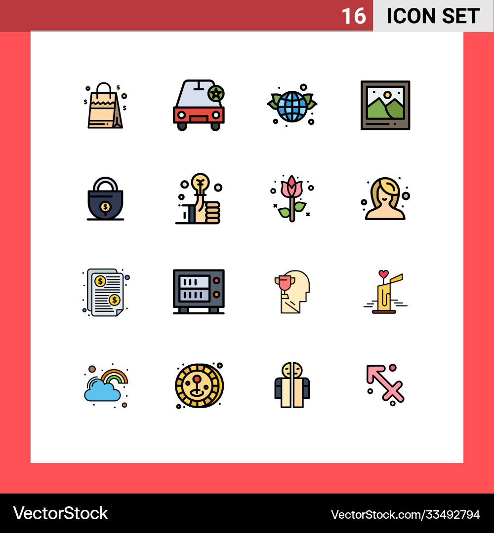 16 user interface flat color filled line pack Vector Image