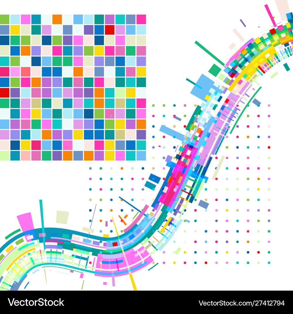 Abstract background with strip-rainbow and squares Vector Image