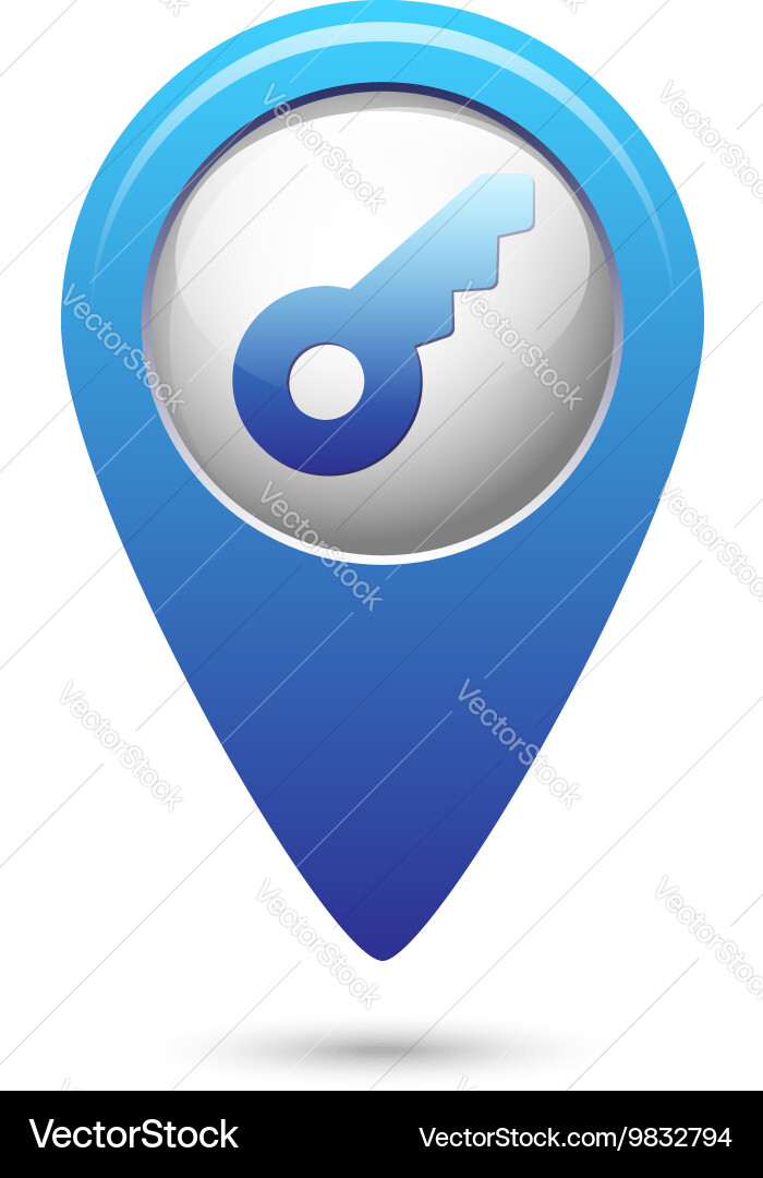 Key icon on blue map pointer Vector Image