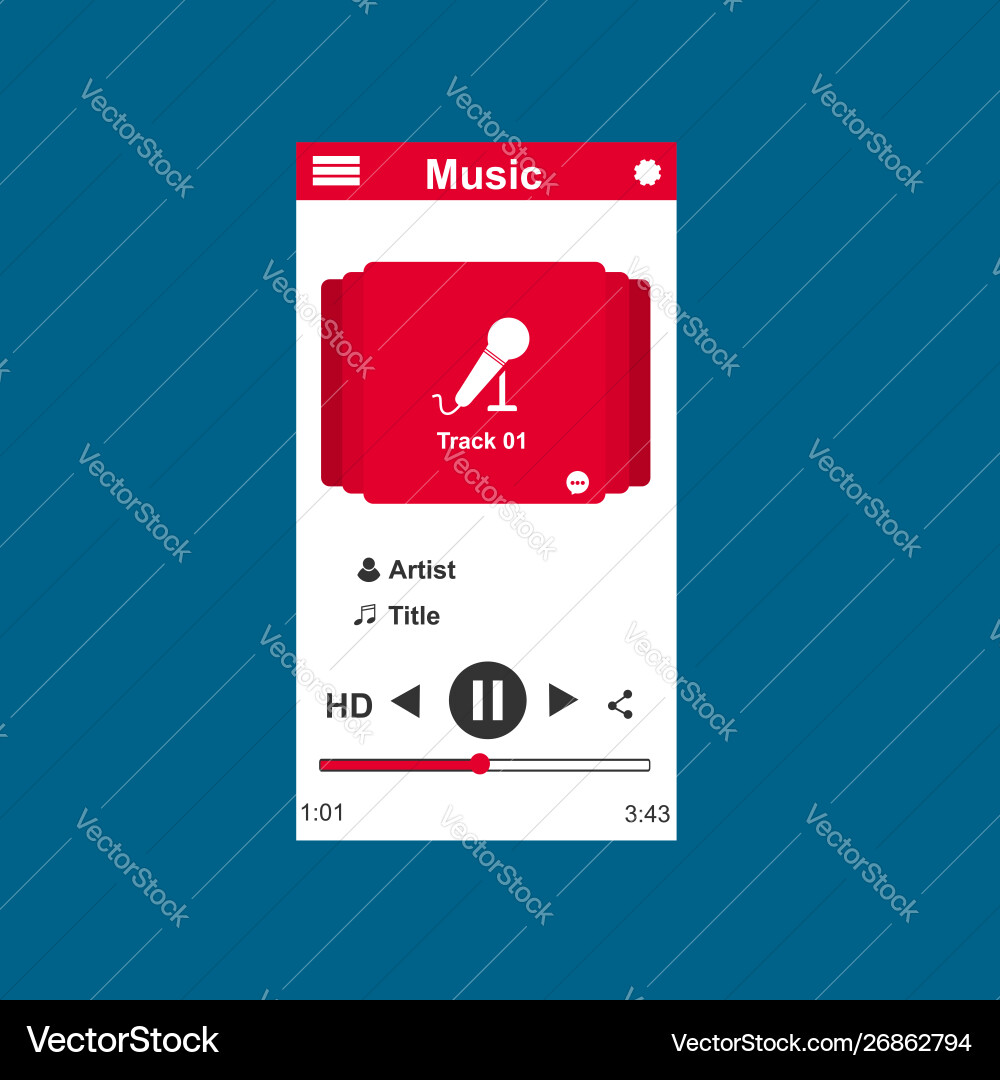 Media player application app template with flat Media player application app template with flat vector image