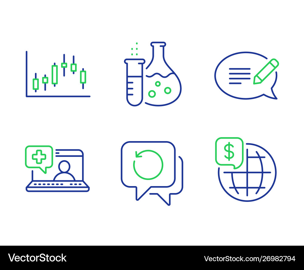 Message candlestick graph and chemistry flask Message candlestick graph and chemistry flask vector image