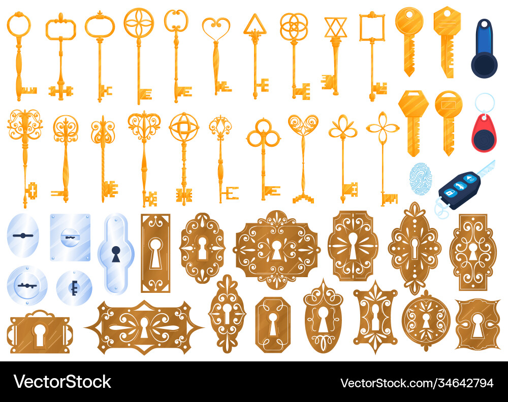 Old golden lock keys isolated Old golden lock keys isolated vector image