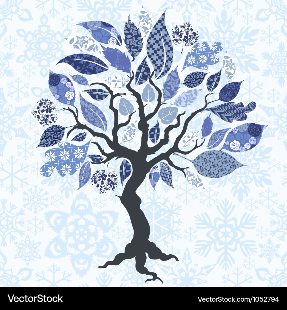 Patchwork Tree with Leaf Pattern vector image