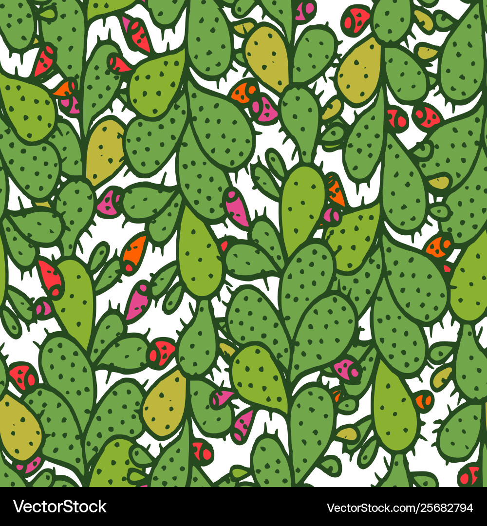 Seamless pattern with green prickly pear cactus Seamless pattern with green prickly pear cactus vector image