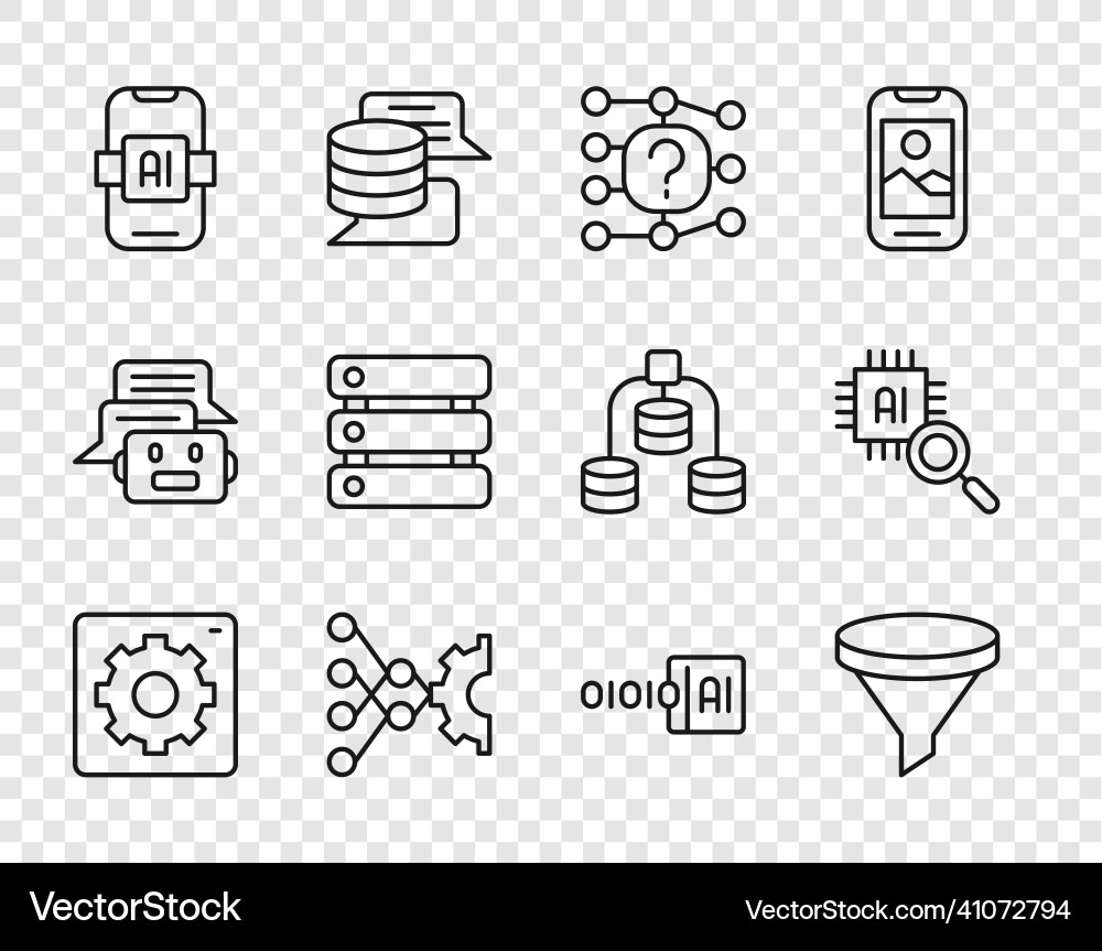 Set line computer api interface funnel or filter Set line computer api interface funnel or filter vector image
