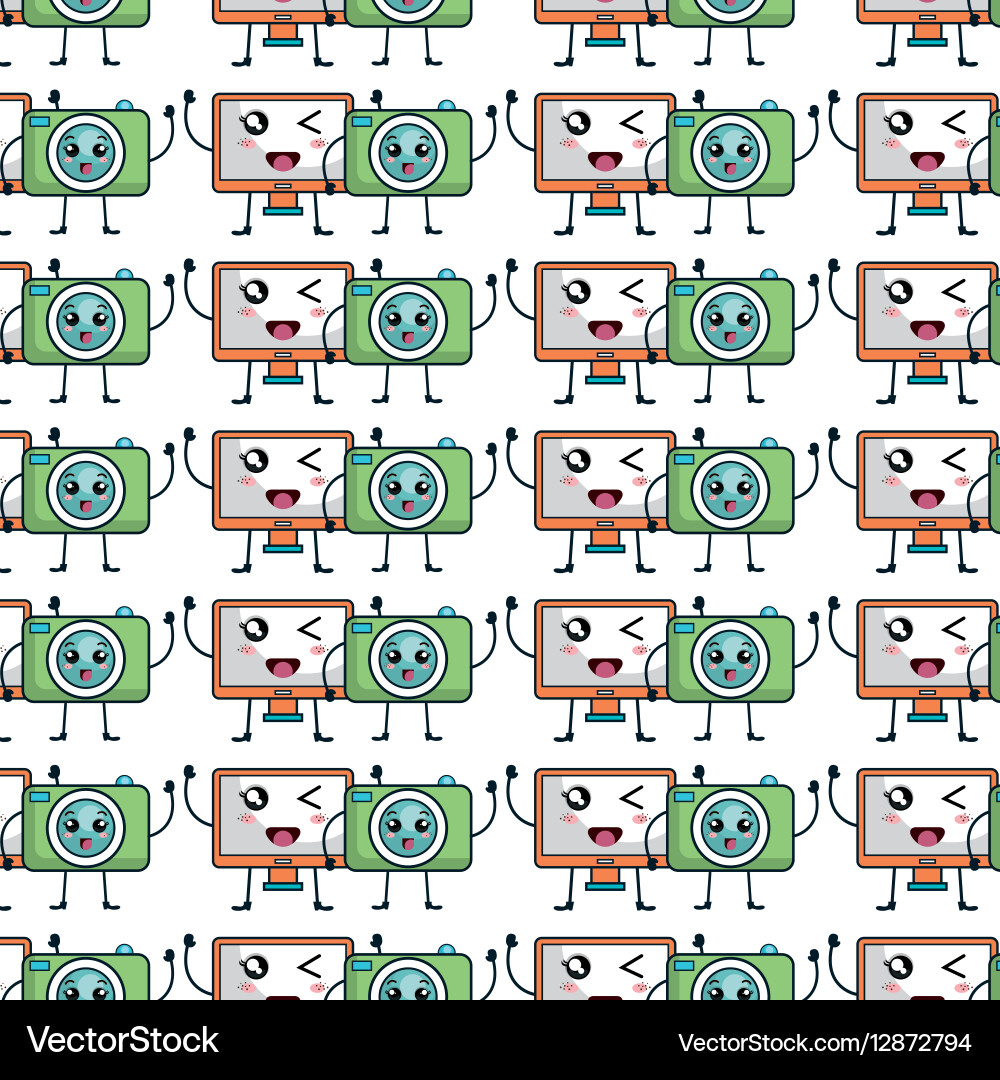 Technology devices pattern kawaii characters vector image