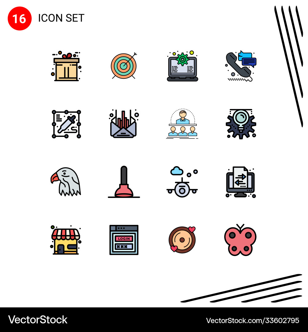 16 universal flat color filled lines set for web Vector Image