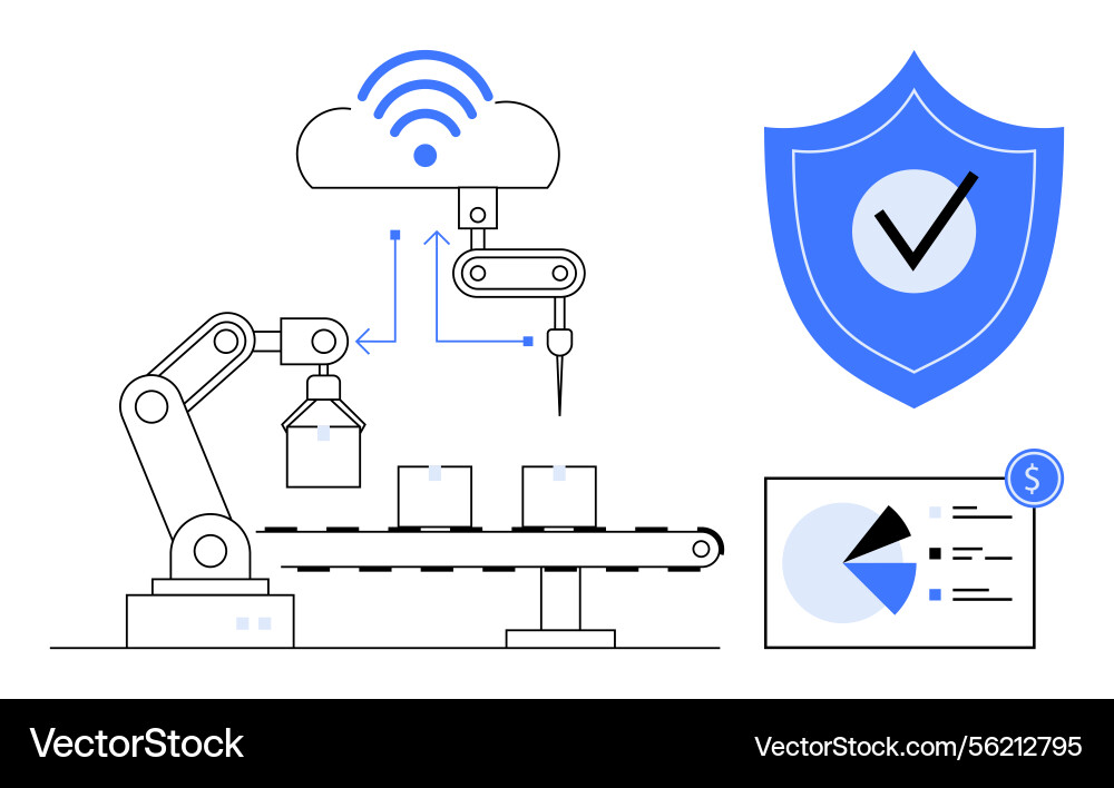 Automated robotic arm with cloud connectivity Automated robotic arm with cloud connectivity vector image
