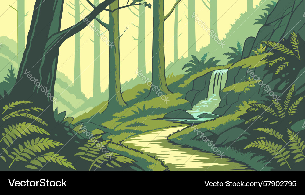 Forest path with rustic stepping stones inviting Vector Image