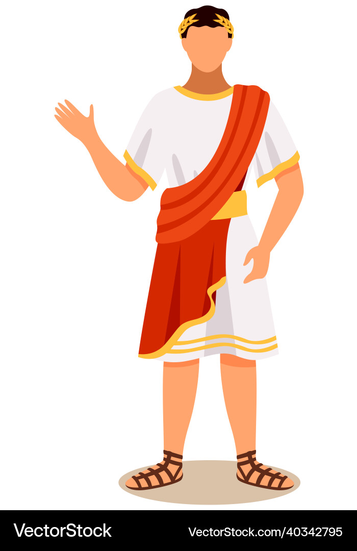 Man dressed as roman emperor wearing white tunic Man dressed as roman emperor wearing white tunic vector image