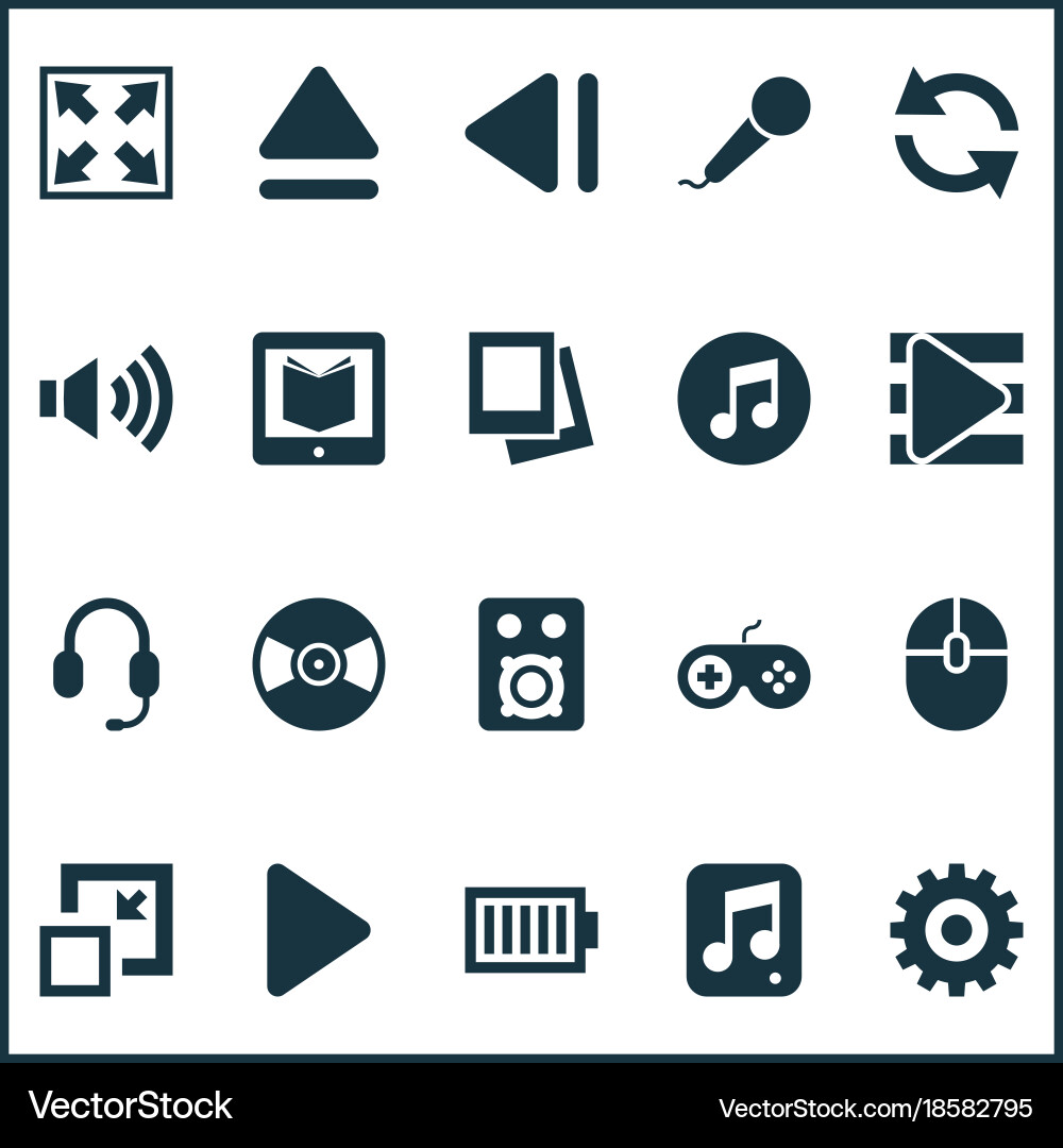 Media icons set includes such as song list vector image