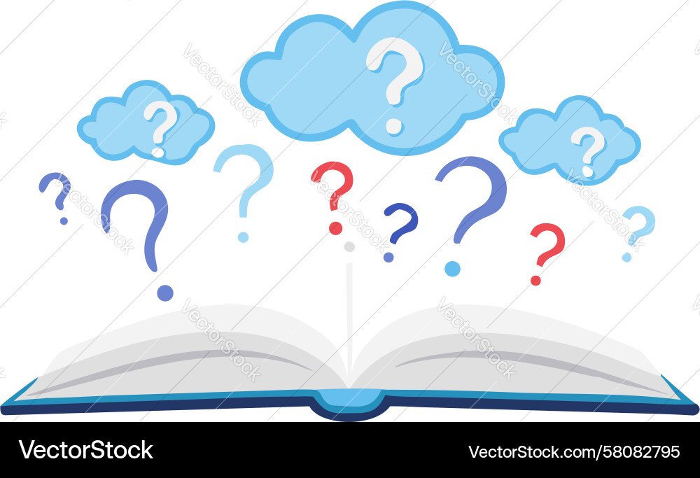 Open Book with Question Marks Cloud Vector Image