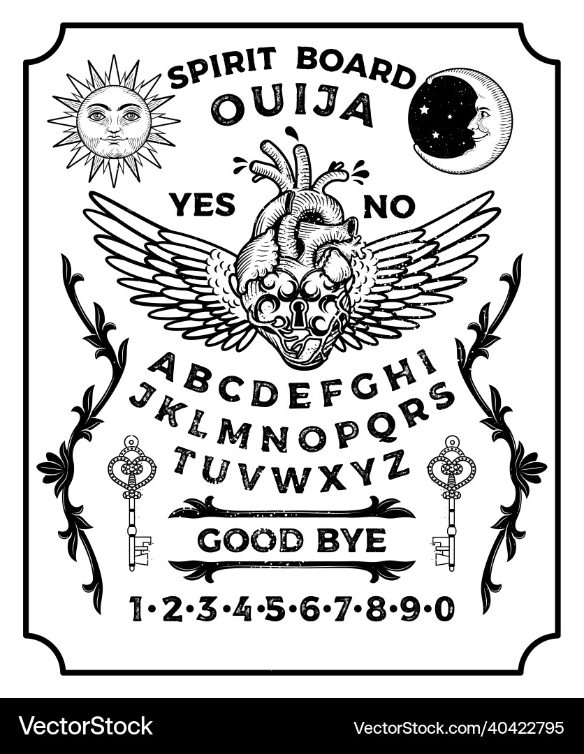 Ouija Brett mit Schloss Herz Okkultismus Set Ouija Brett mit Schloss Herz Okkultismus Set vektorbild