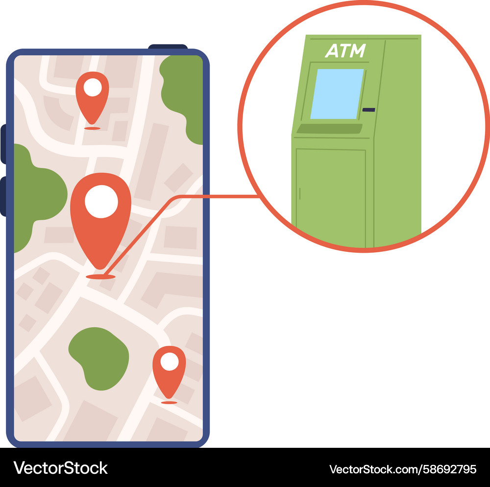 Searching for nearest atm mobile application Searching for nearest atm mobile application Vector Image
