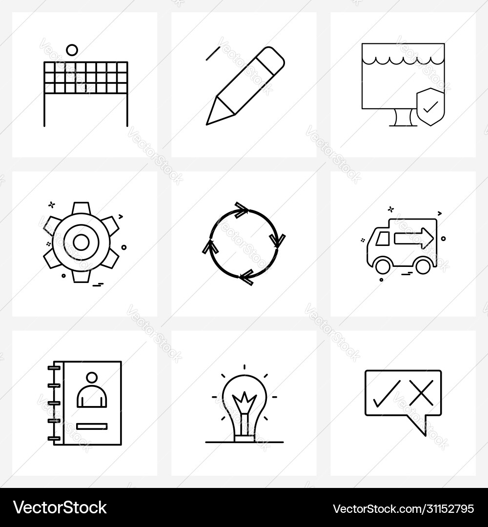 Set 9 simple line icons round ui monitor Vector Image