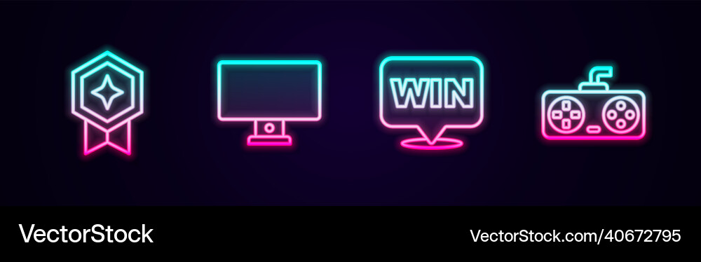Set line game rating with medal computer monitor vector image