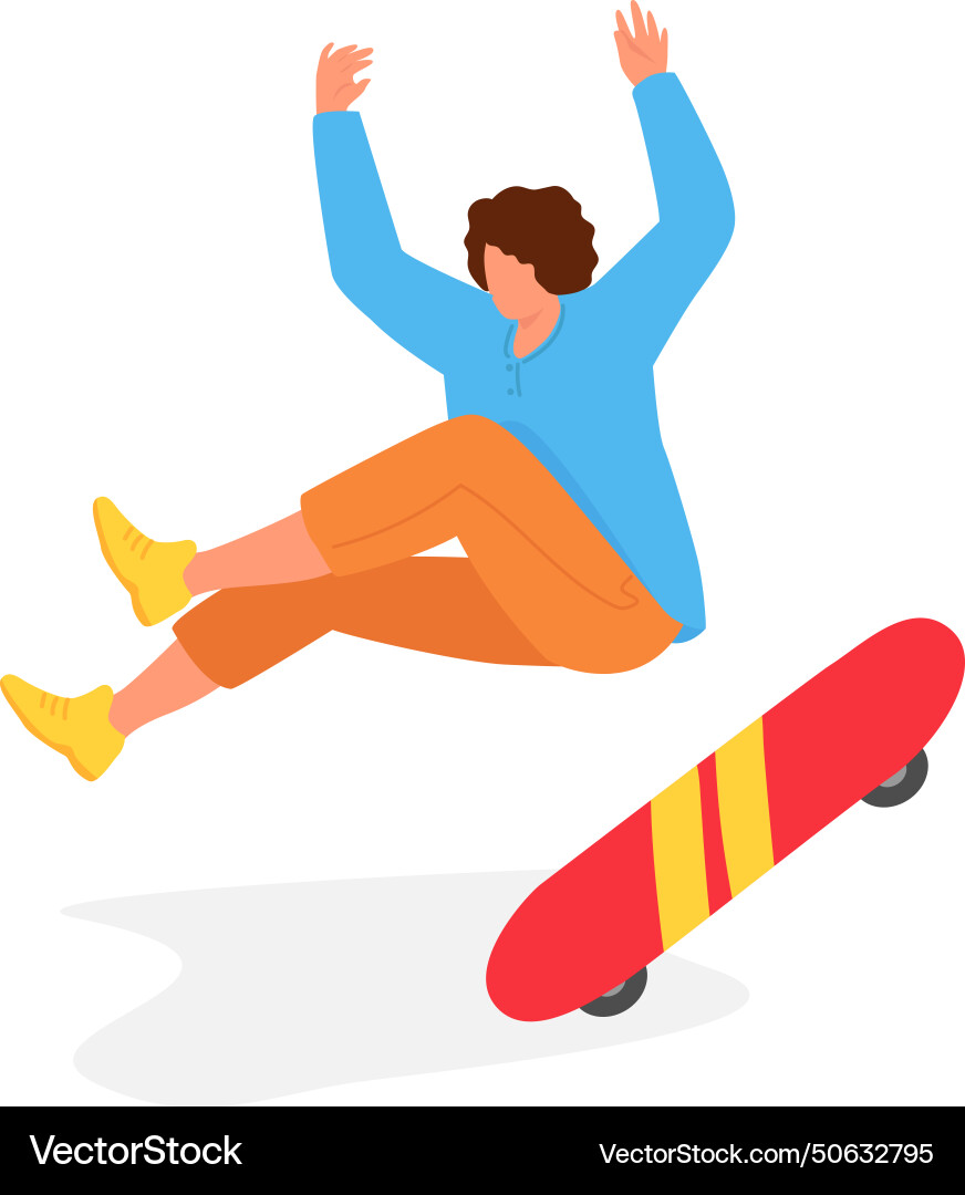 Young man falling off red skateboard excitement vector image