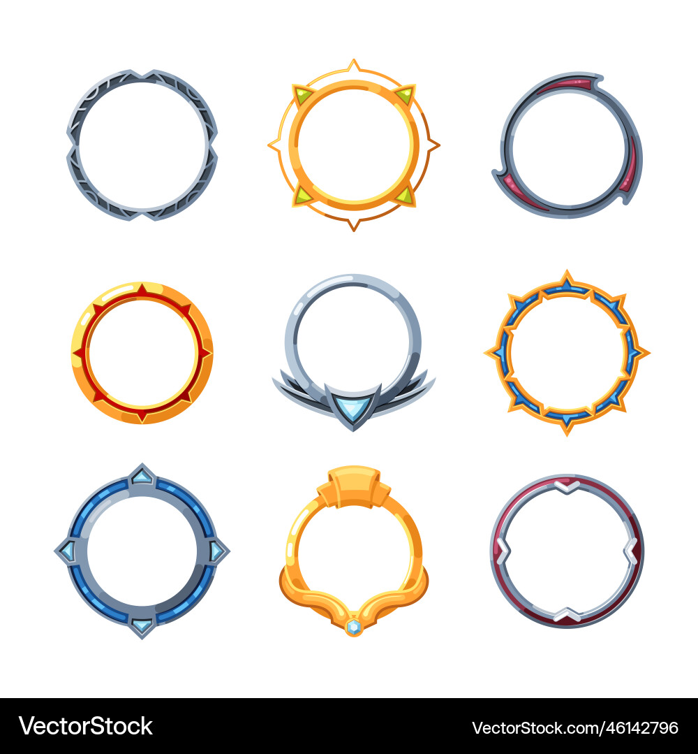 Circle frame ui game round fantasy frames vector image