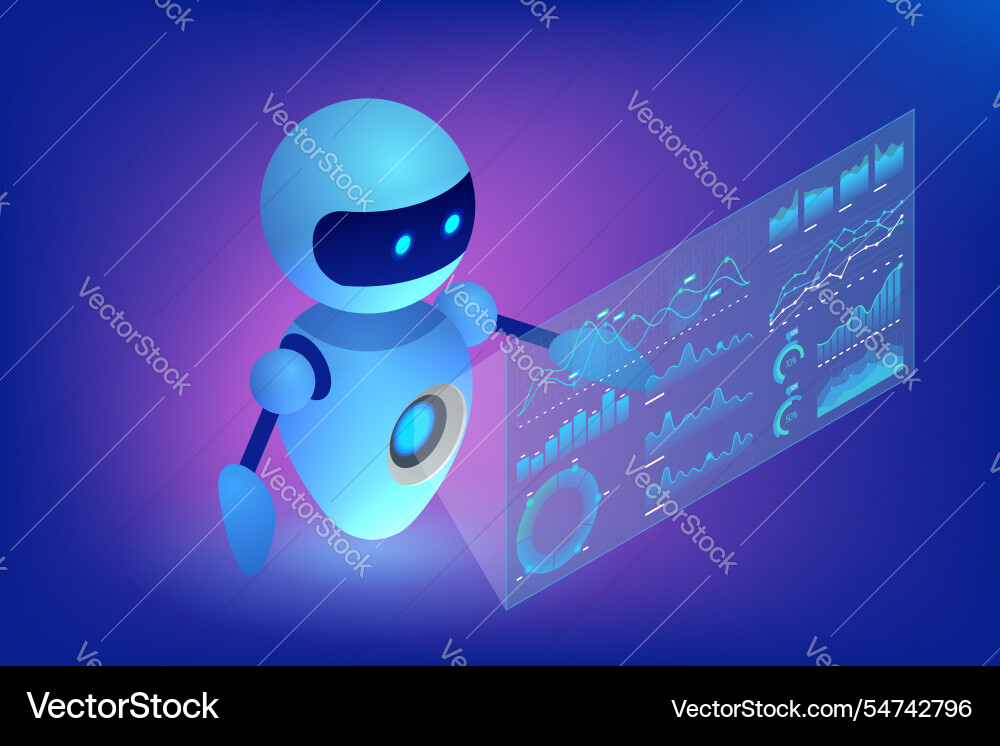 Isometric ai chatbot robot interacting Isometric ai chatbot robot interacting vector image