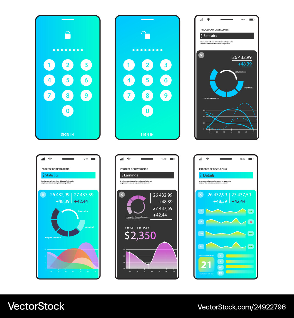 Mobile app infographics application ui ux design vector image
