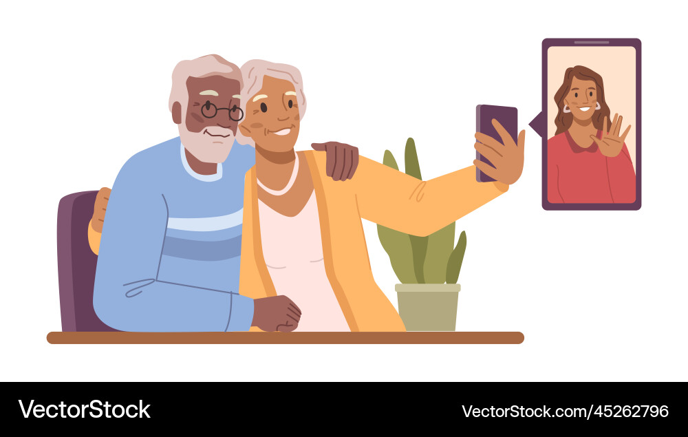 Senior characters talking on smartphone call vector image