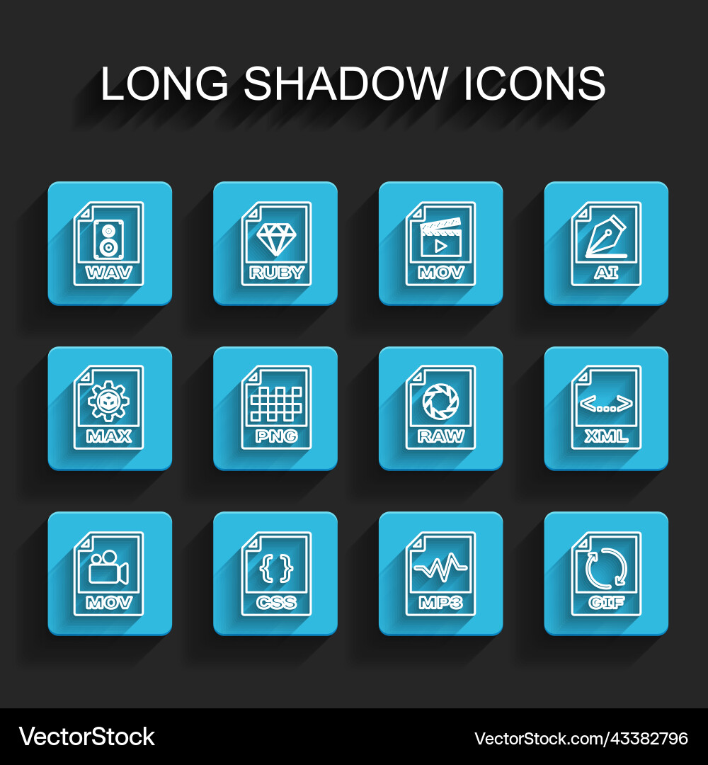 Set line mov file document css wav mp3 gif Set line mov file document css wav mp3 gif vector image