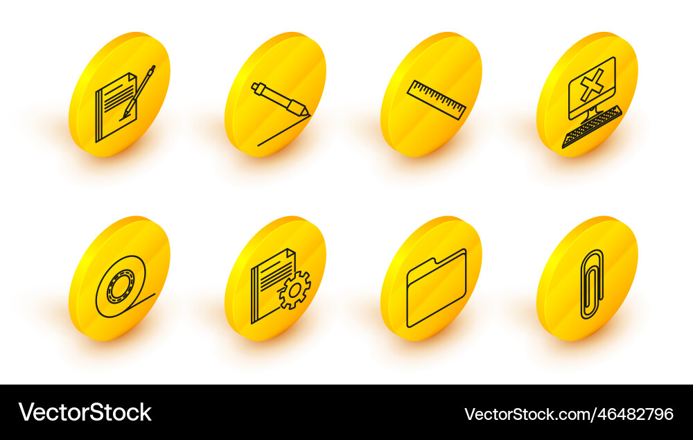 Set line paper clip document folder settings vector image