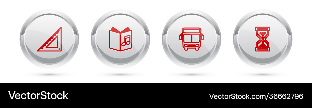 Set line triangular ruler audio book bus Set line triangular ruler audio book bus vector image