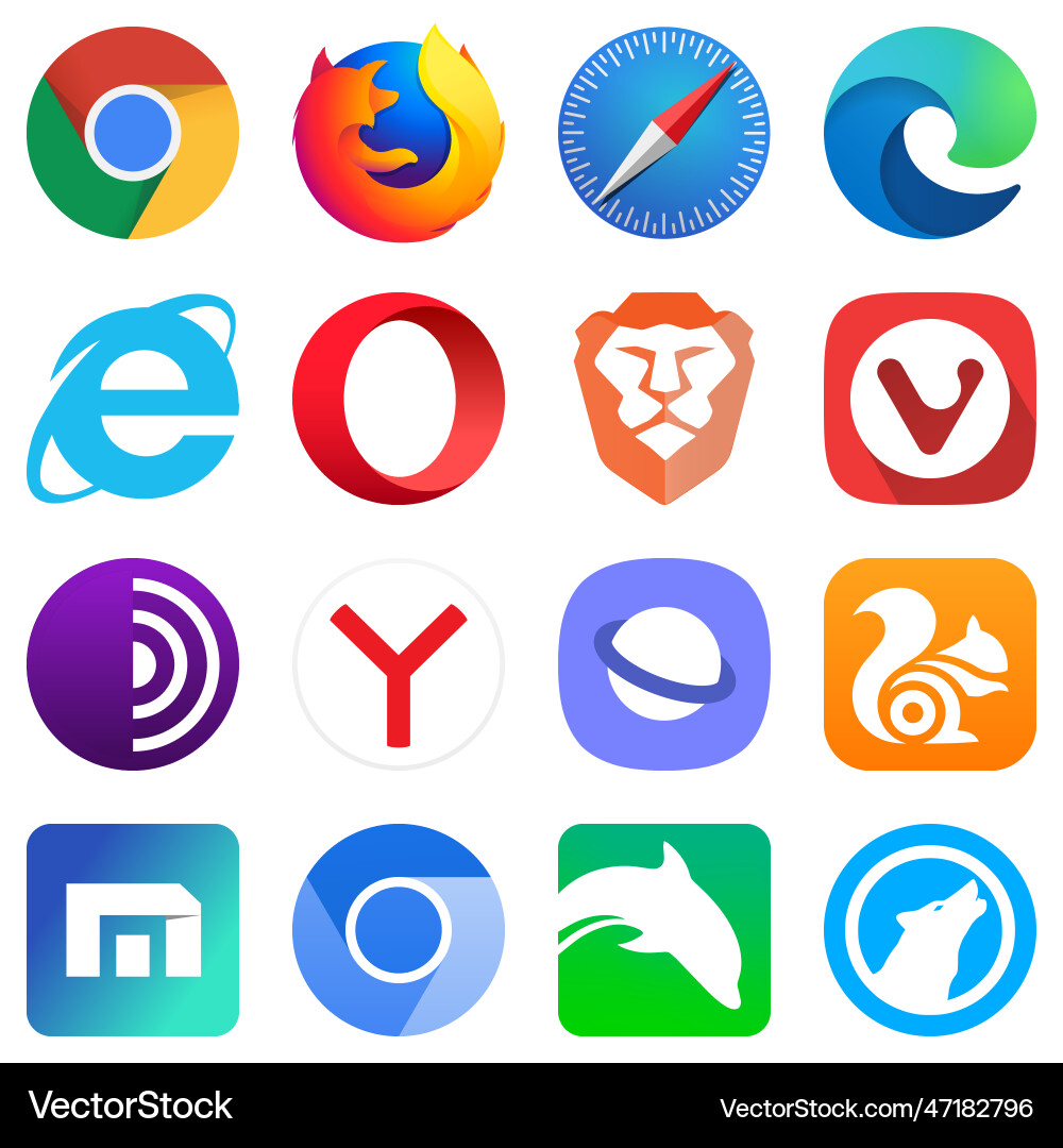 Set of 16 web browser logos vector image