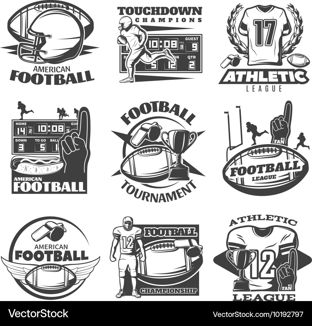 Amerikanische Fußball schwarz weiße Embleme Vektorbild