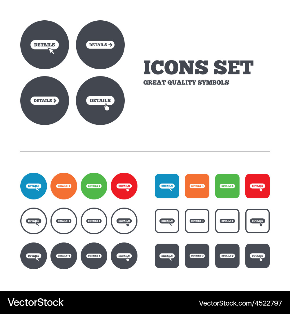 Details with arrow more symbol and cursor vector image