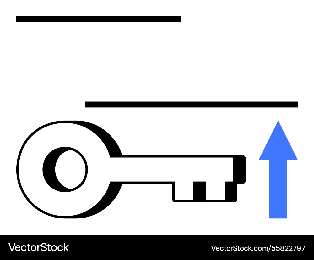 Key with upward arrow symbolizing unlocking Key with upward arrow symbolizing unlocking Vector Image